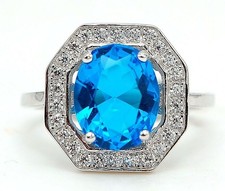 3CT Blue Topaz Topaz 925 Solid Sterling Silver Ring Jewelry Sz 8 IB2-1