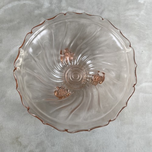 2) Vintage 1930's Jeanette Depression Footed Candy Dish Swirl Design Pink & Grn - Picture 2 of 8