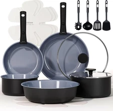 CAROTE 15pcs Ceramic Cookware Set Nonstick, Pots and Pans Set Non stick, Non ...