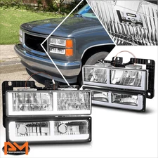For 88-02 Chevy GMC C/K Suburban Tahoe Yukon F-Shape LED DRL Headlights Chrome