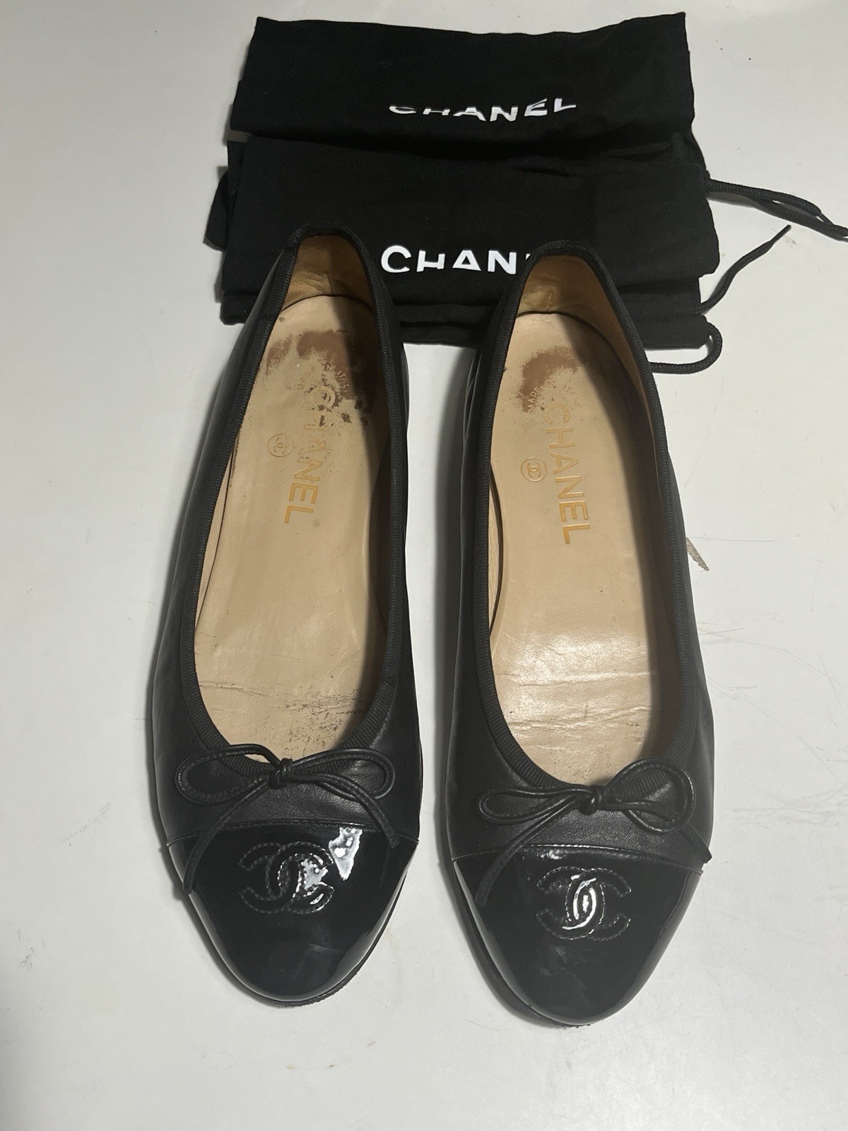 Chanel Classic Black Ballet Flats Size 38.5 With Dust bags
