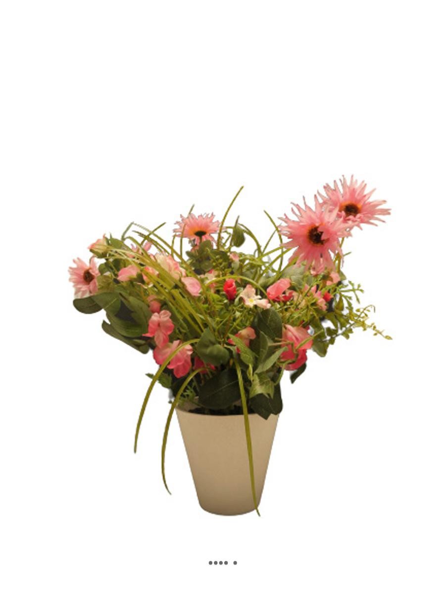 Bouquet fleurs artificielles en pot 38cm rose-crème | Fausse plante déco maison