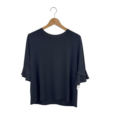 NWT Clara Sun Woo Black Tie Back Top L Flutter Sleeves