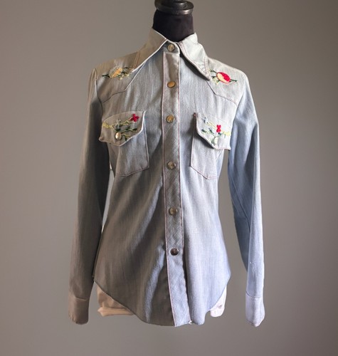 Camisa vaquera bordada de 2 caras años 70 INSANE para mujer.Bogarts Texas.S/M - Imagen 6 de 12