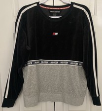 Tommy Hilfiger Sweatshirt Medium Colorblock Logo Tape Velour Pullover
