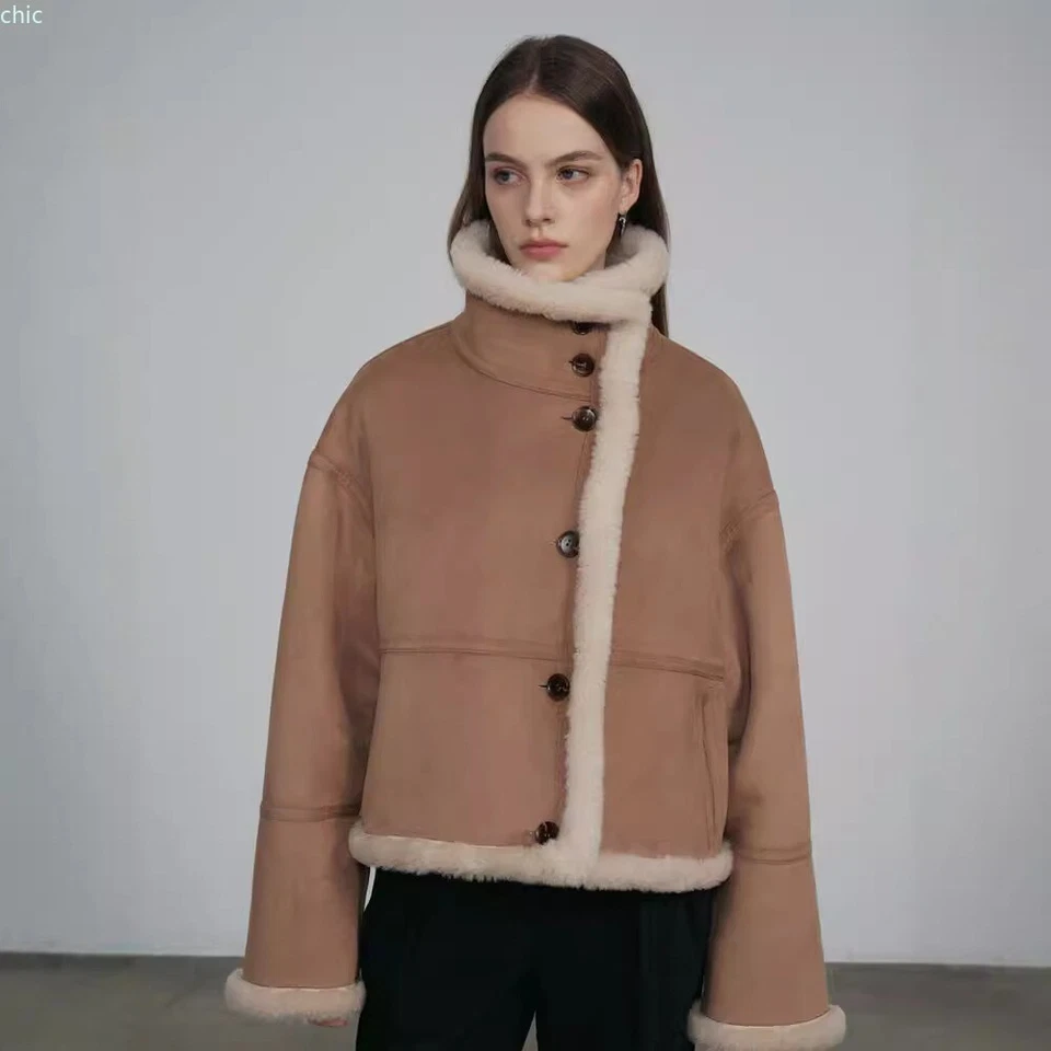 Nuevo abrigo de piel genuina de oveja para mujer 2024 invierno gamuza cuero chaqueta de piel Foto 2 de 4