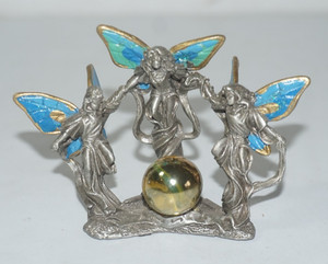 VTG 1993 Gallo Dancing Fairies Blue Wings Gold Orb Pewter Figurine 3x1.75x2.25