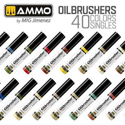 AMMO by Mig: Oilbrusher - Oil Paint & Precision Brush - Singles 40 Colors