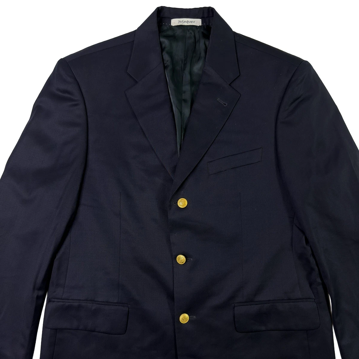 イヴサンローラン　カジュアルスーツ　毛100% 金ボタン　ヴィンテージ　9 M Vintage Yves Saint Laurent Navy Blazer 100% Wool Gold Buttons