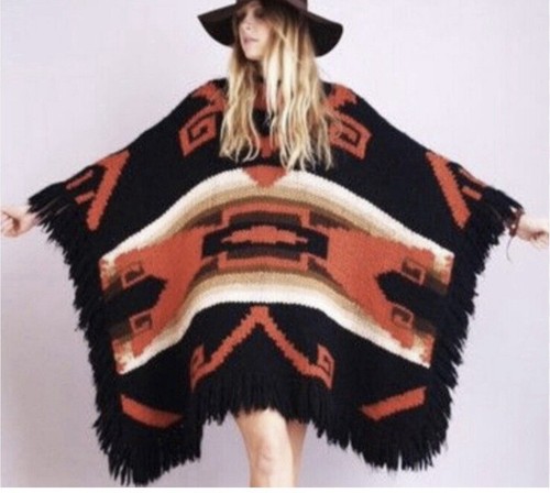 Ralph Lauren Long Knit Sweater Poncho Southwestern Aztec RRL Navajo Fringe - Picture 2 of 7