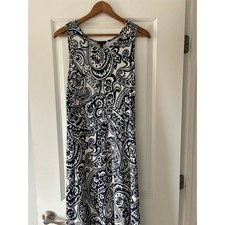 Talbots Maxi Dress Womens Large Navy Blue Paisley Sleeveless Cotton Boho Summer