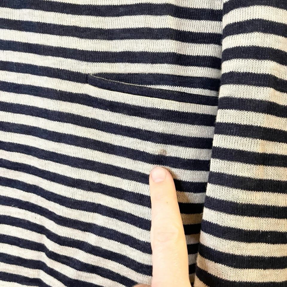 Giorgio Armani Blazer Jacket Linen Beige Navy Blue Striped Coastal Old Money 42 - Image 4 of 4