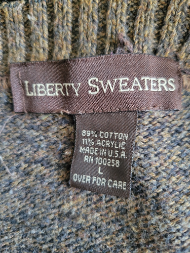 Vintage Liberty Mens Sweater Front Cable Knit Brown/Beige Crewneck Sweater Sz L - Picture 8 of 9