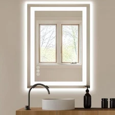 Anti-Fog LED Lighted Mirror for Bathroom Make Up,Dimmable,Wall Mounted Rectangle