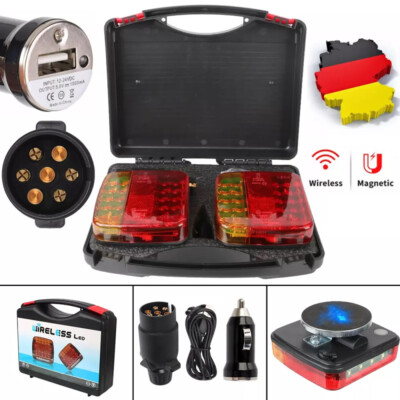 2X Rücklicht Anhänger Leuchtensatz kabellos Magnet Funk Wireless Akku LED 12-24V