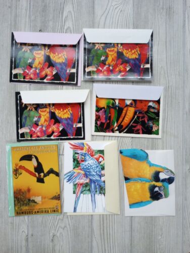 New Unused Blank Note/All-occasion Greeting Cards, Lot Of 7 W/Envelopes Parakeet
