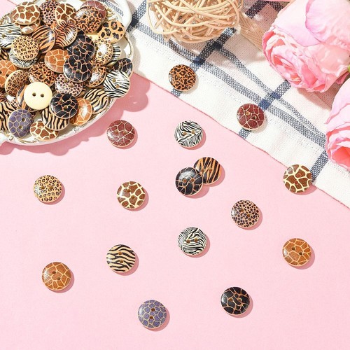 100pcs Flat Round 2-Hole Wood Buttons Brown Printed for DIY Sewing Cloth Crafts - Picture 5 of 8