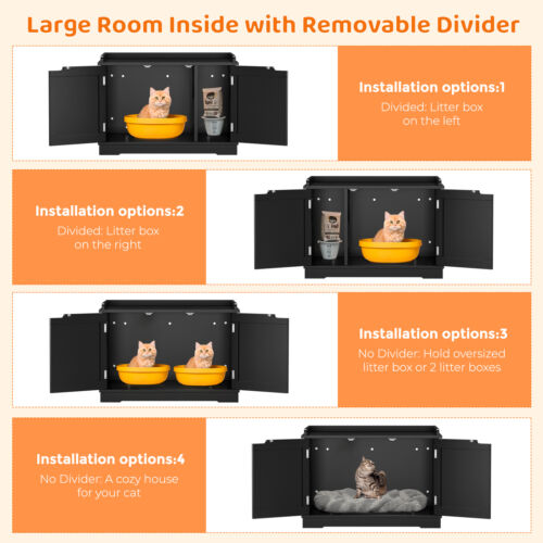 Cat Litter Box Enclosure Furniture Cat Washroom Hidden Litter Box Cabinet Black - Picture 9 of 22