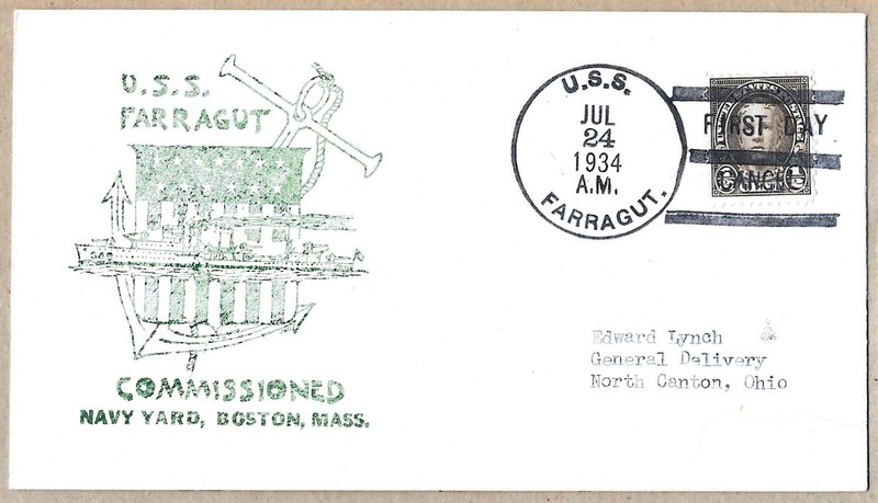 NAVY COVER USS FARRAGUT DD-348 COMMISSIONED 24 JULY 1934