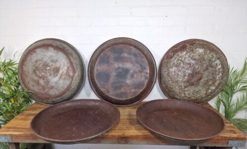Großes rundes Industrial Vintage rustikal verzinktes Eisen Metall Serviertablett Getränke - Bild 4 von 8