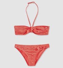  55 Roxy Kids' Girls' Pink Bandeau Lace Bikini Set Two-Piece Swimwear Size 16