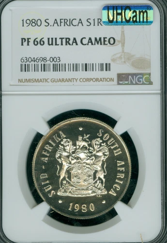 1980 SOUTH AFRICA SILVER 1 RAND NGC PF66 MAC UHCAM & SPOTLESS *