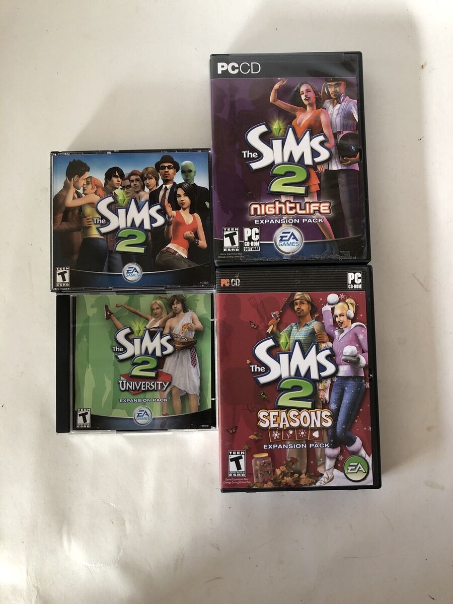 The Sims 2: Base Game with Expansion Lot Bundle 4 games PC CD Nightlife,  Seasons