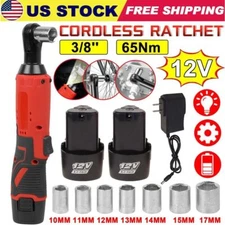 12V Electric Cordless Ratchet 3/8"Right Angle Wrench Impact Power Tool 2 Battery