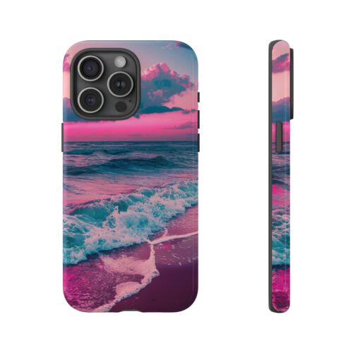 Phone Case for iPhone, Pixel, Galaxy - Pink Tranquil Beach Waves Neon Sky Cover