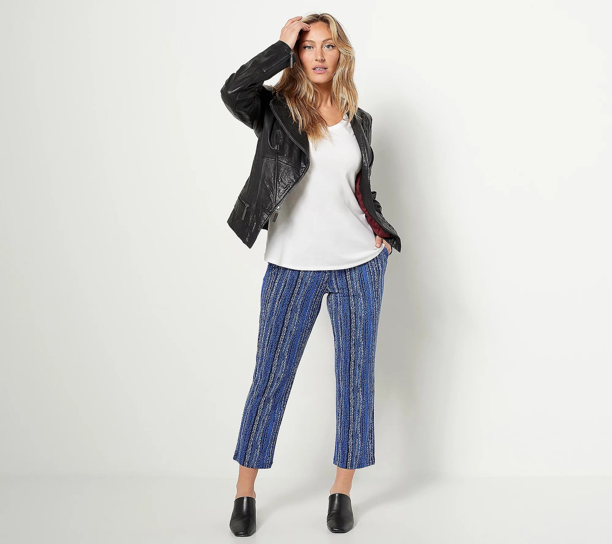 Susan Graver Printed Liquid Knit Slim- Pants Indigo 3XL New | eBay