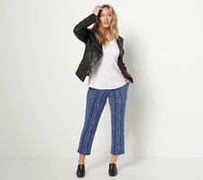 Susan Graver Printed Liquid Knit Slim- Pants Indigo 3XL New