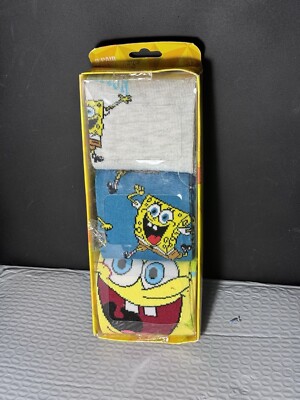 SpongeBob SquarePants 3-Pair Crew Socks Box Set Multi-Color Adult Size 8-12 (Z77