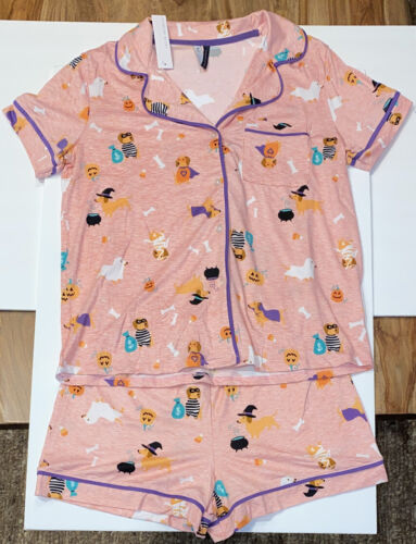 Jaclyn Intimates Medium NWT Shorts + Top Pajama Set Dogs Halloween Costumes Pink - Picture 3 of 14