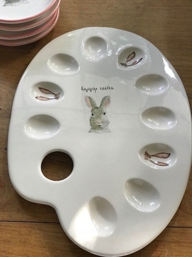 Rae Dunn for Magenta Happy Easter Script Portrait Bunny Ears Deviled Egg Platter - Picture 3 of 5