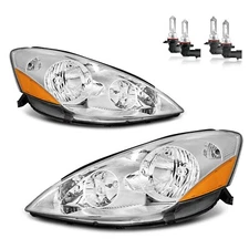 Chrome Headlights For 2006-2010 Toyota Sienna Halogen HeadLamps W/Bulbs L+R