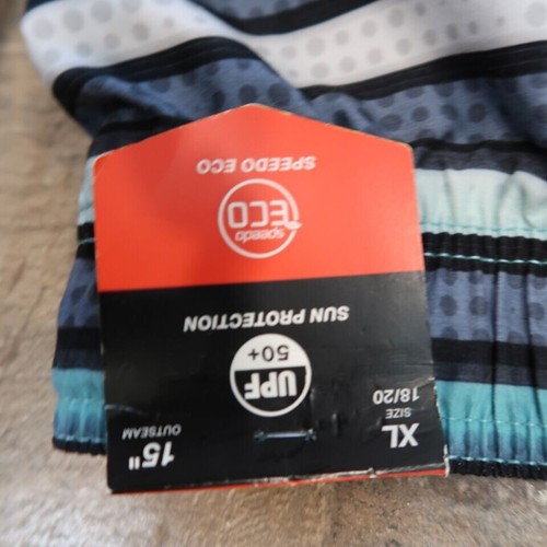 NWT Speedo Eco Boys XL 18-20 Swim Trunks UPF 50+ Protection Striped 15" Outseam - 第 2/5 張圖片