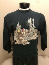 Vintage Snow Winter Animals Holiday Scene Sweatshirt Adult Small
