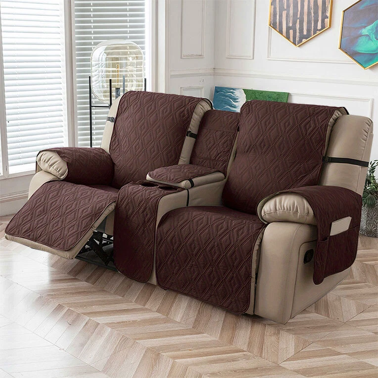 100% waterproof recliner cover double with center console, strap design, - Image 2 of 4