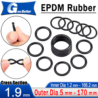 1.9mm Cord Thickness O-Ring Washer Ø 5mm-170mm EPDM Rubber Seal Plumbing Tap Gas