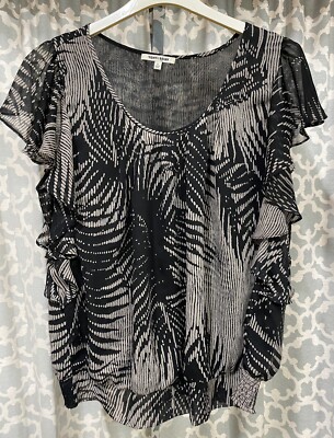 Women s DANIEL RAINN Patterned Blouse - XL, Black & Taupe (D3)