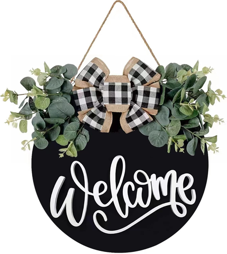 Welcome Sign for Front Door Porch Decor Farmhouse Wreath Wall Decor Φ30Cm round