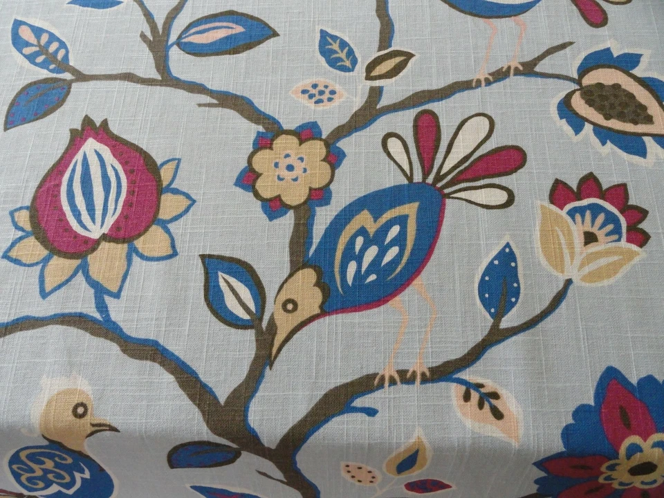 Tela de lino/rayón Tobi Fairley Meriweather de Duralee Birds Botanical 54" W azul Foto 3 de 4