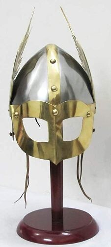 Máscara medieval casco vikingo réplica armadura casco guerrero con soporte de madera - Imagen 7 de 13