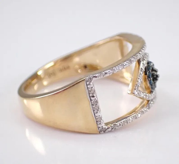 Alternate view of 2.10 Round Cut Real Moissanite Evil Eye Ring 14k Yellow Gold Plated Silver