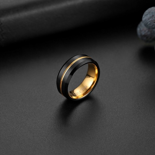 8 mm Wolframcarbid Gold Nut Ehering abgeschrägte Kanten I Love You Band - Bild 36 von 47