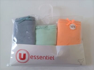 LOT DE 3 CULOTTES FILLE AGE 14/16 ANS COTON MARQUE U ESSENTIEL - Photo 1/2