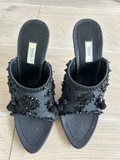 PRADA HIGH HEEL SWAROVSKI CRYSTALS BLACK SANDALS 37 1/2