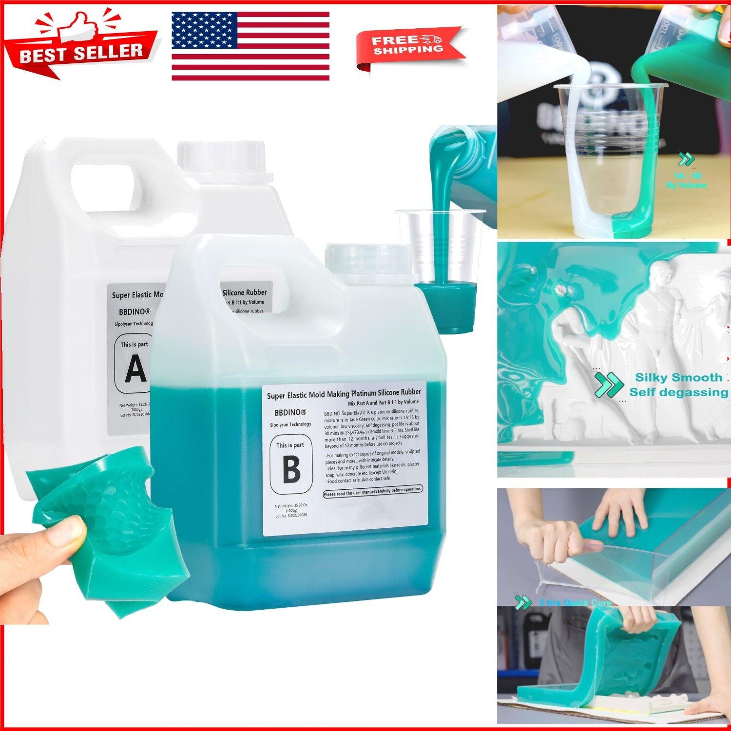 High Strength Silicone Mold Making Kit 70.56 Oz: Vivid Jade Color & Flexibility