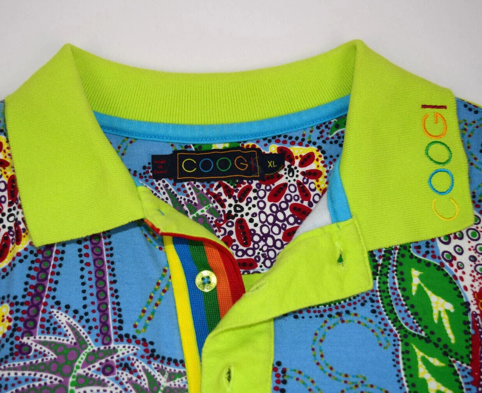 Camisa Polo Vintage COOGI Talla M/L Años 90 2 Tonos Azul Lima Abstracto Panel Floral Foto 3 de 4