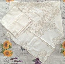 Z* NAPPE Service à thé : 80x80 cm, broderie et jours + 4 serviettes NEUF détails